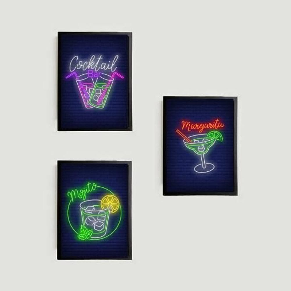 Kit 3 Quadros Cocktail Bar 24X18Cm