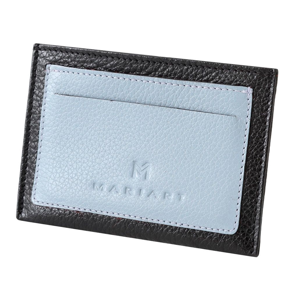 Porta Cartão Feminino Couro Mariart 617 Preto/Azul Claro