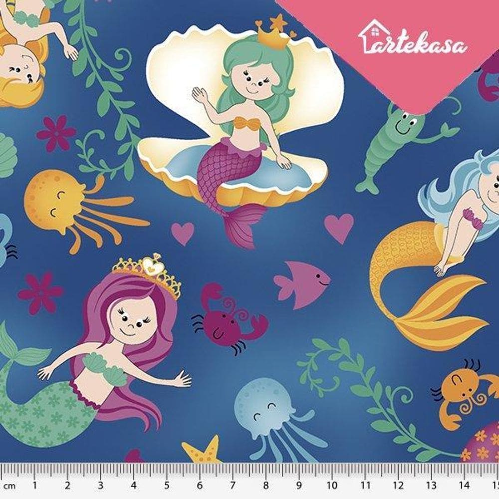 Tecido Tricoline Master Algodão 25X150Cm Estilotex Sereias