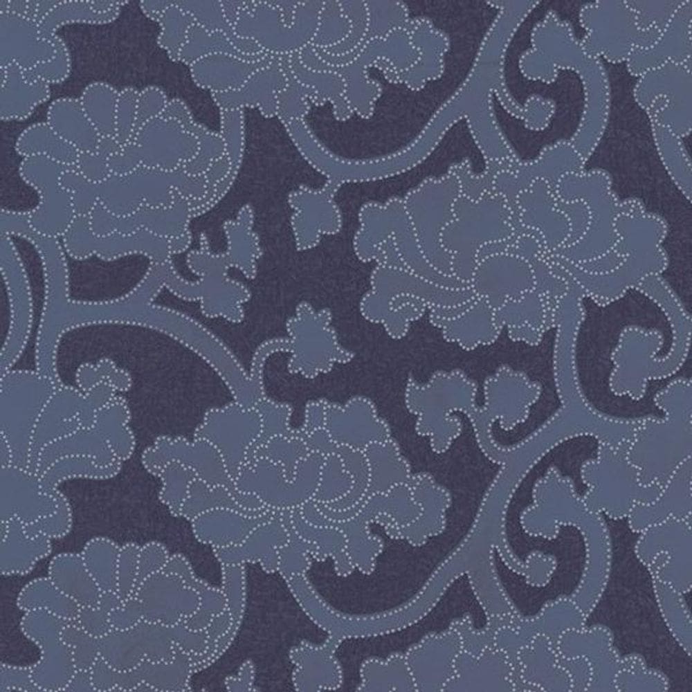 Papel De Parede K&G Emborrachado Floral Azul Royal Com Roxo