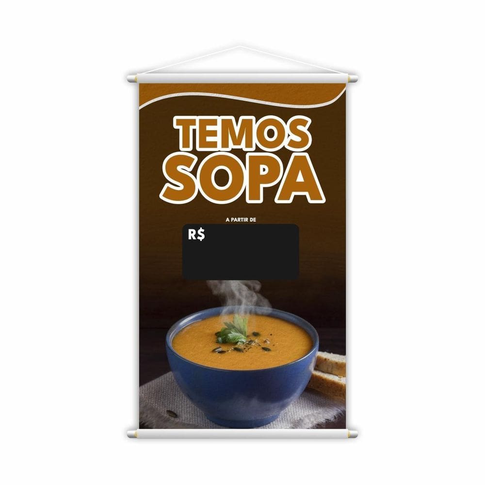Banner Temos Sopa Restaurante Preço Preto Lona 80X50Cm