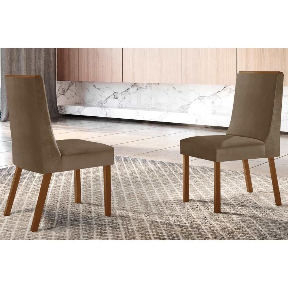 Cadeira de Cozinha Dakota Kit 2 Un Madeira Capuccino/Suede Capuccino - Rufato