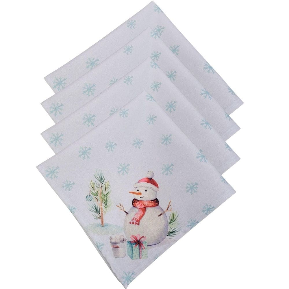 Kit 4 Guardanapos De Tecido Boneco De Neve Branco 40Cmx40Cm