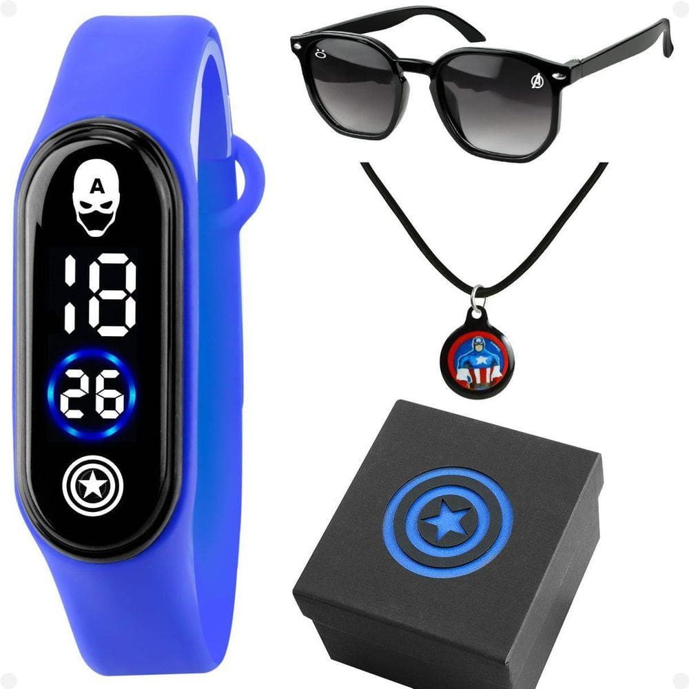 Relógio Digital Menino+ Óculos Esportivo Led Acetato Prova