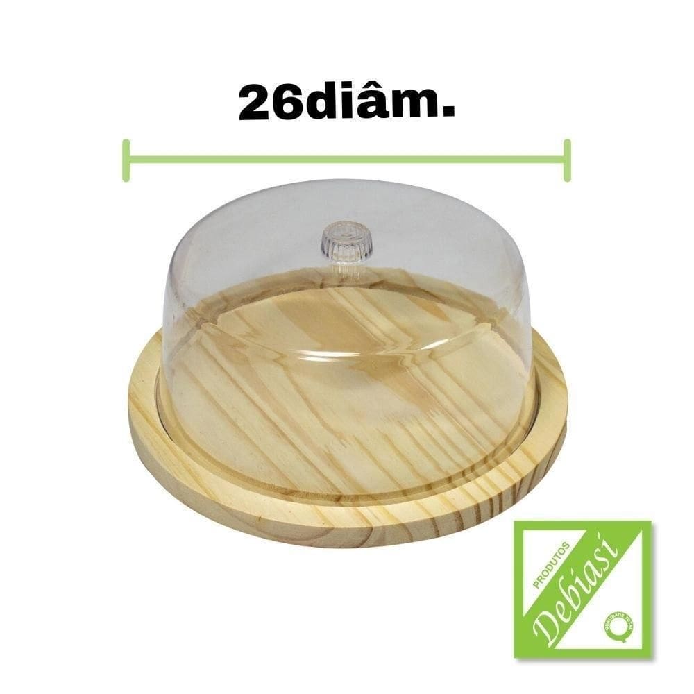 Boleira Grande Madeira Natural Tampa Em Acrílico - Debiasi