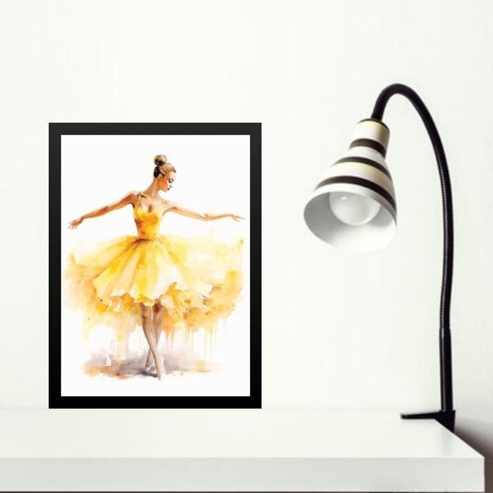 Quadro Bailarina Amarela - Aquarela 45X34Cm