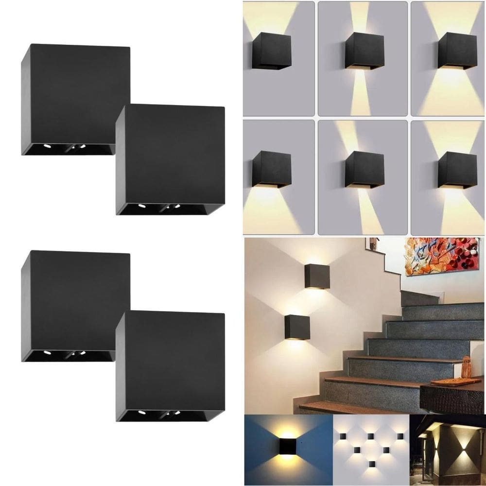 4 Luminárias Balizadores Arandelas Quadrada Pretas 4W Branco