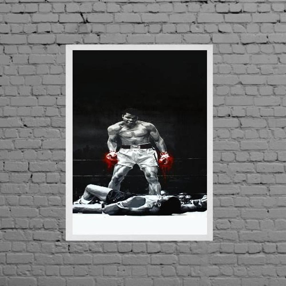 Quadro Decorativo Luta Boxe Ali Moldura Branca 24X18Cm
