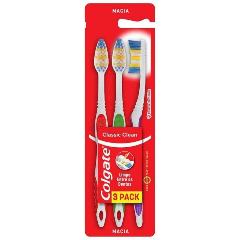 Escova De Dente Macia Colgate Classic Clean Com 3 Unidades