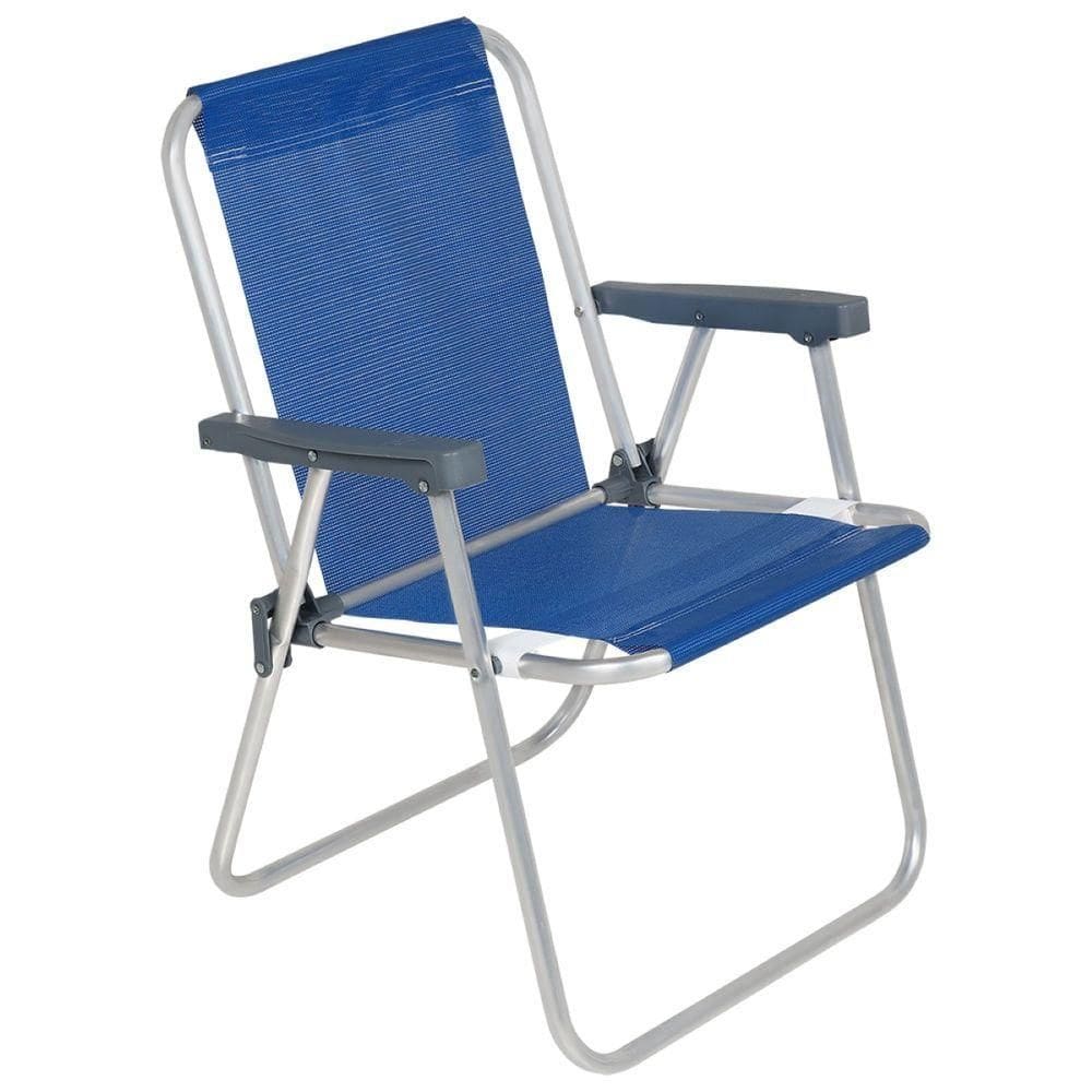 Cadeira De Praia Alta Lazy Em Alumínio Azul Bel Dobrável