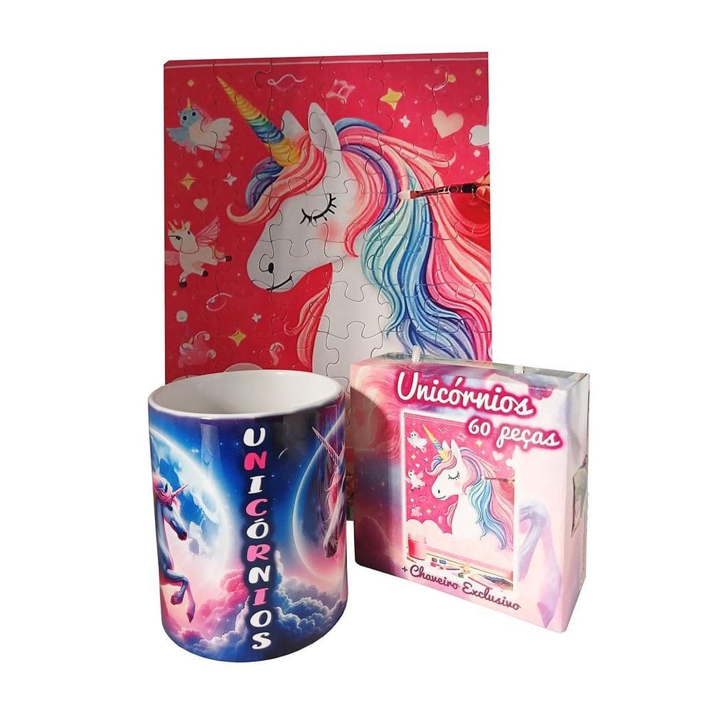 Quebra-Cabeça Unicórnios 60 Peças + Caneca Super Unicórnio