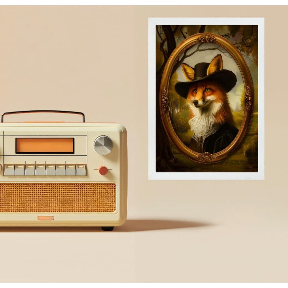 Quadro Decorativo Raposa - Retrato Antigo 33X24Cm - Vidro