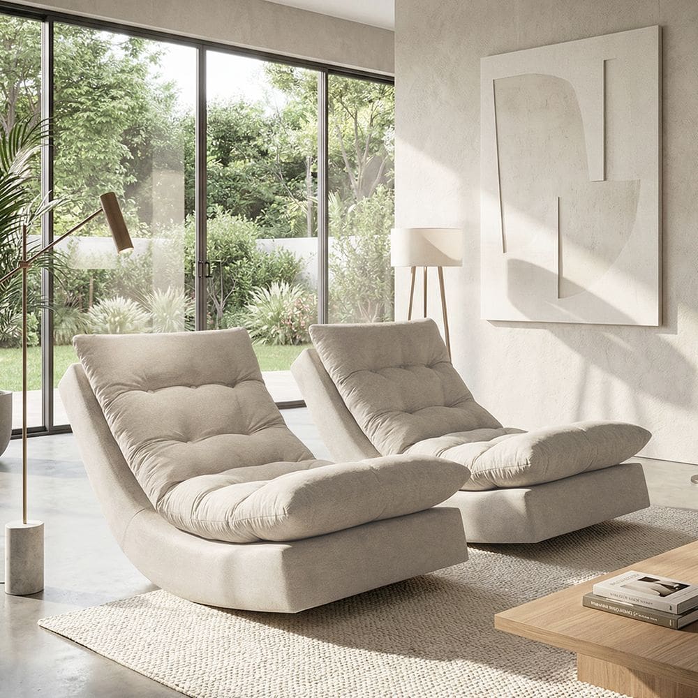 Kit 2 Poltronas Balance Exclusiva Bouclé Premium De Luxo Com Leve Balanço Para Sala Quarto e Área de Leitura