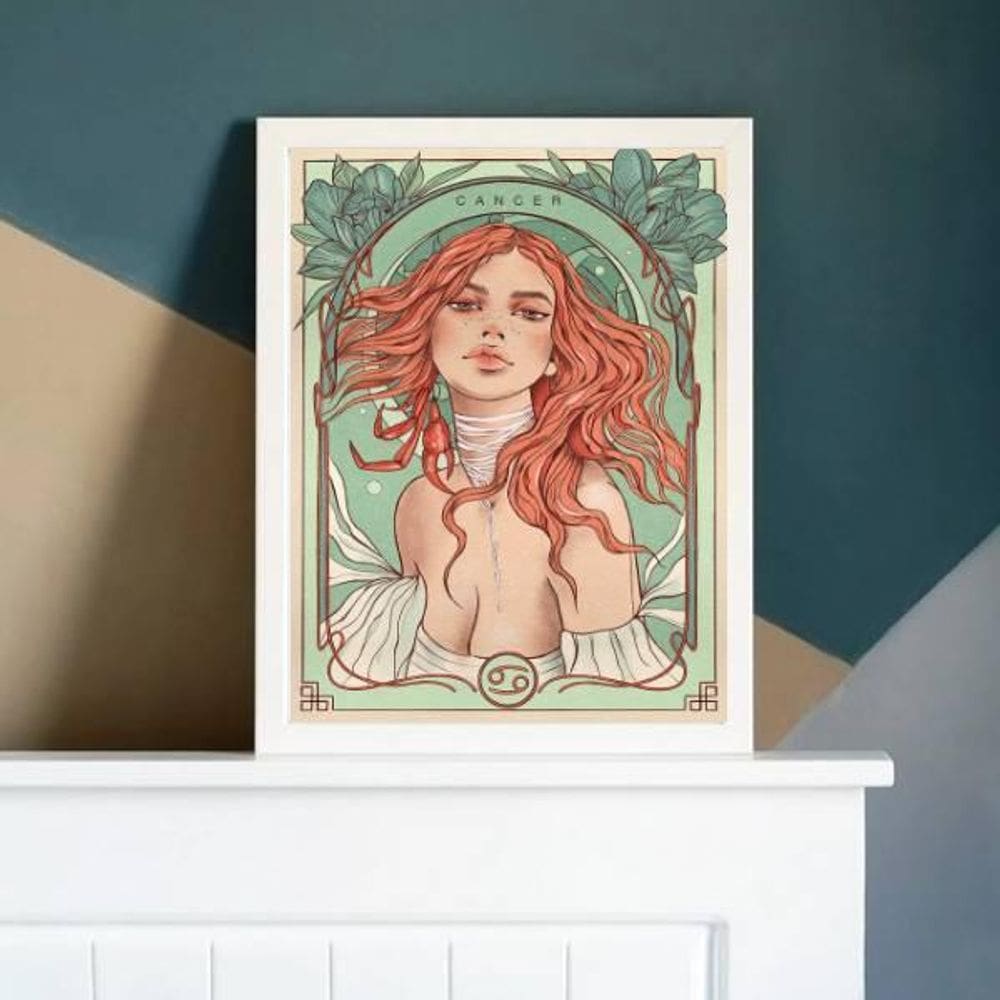 Quadro Vintage Signo Cancer 24X18Cm - Com Vidro