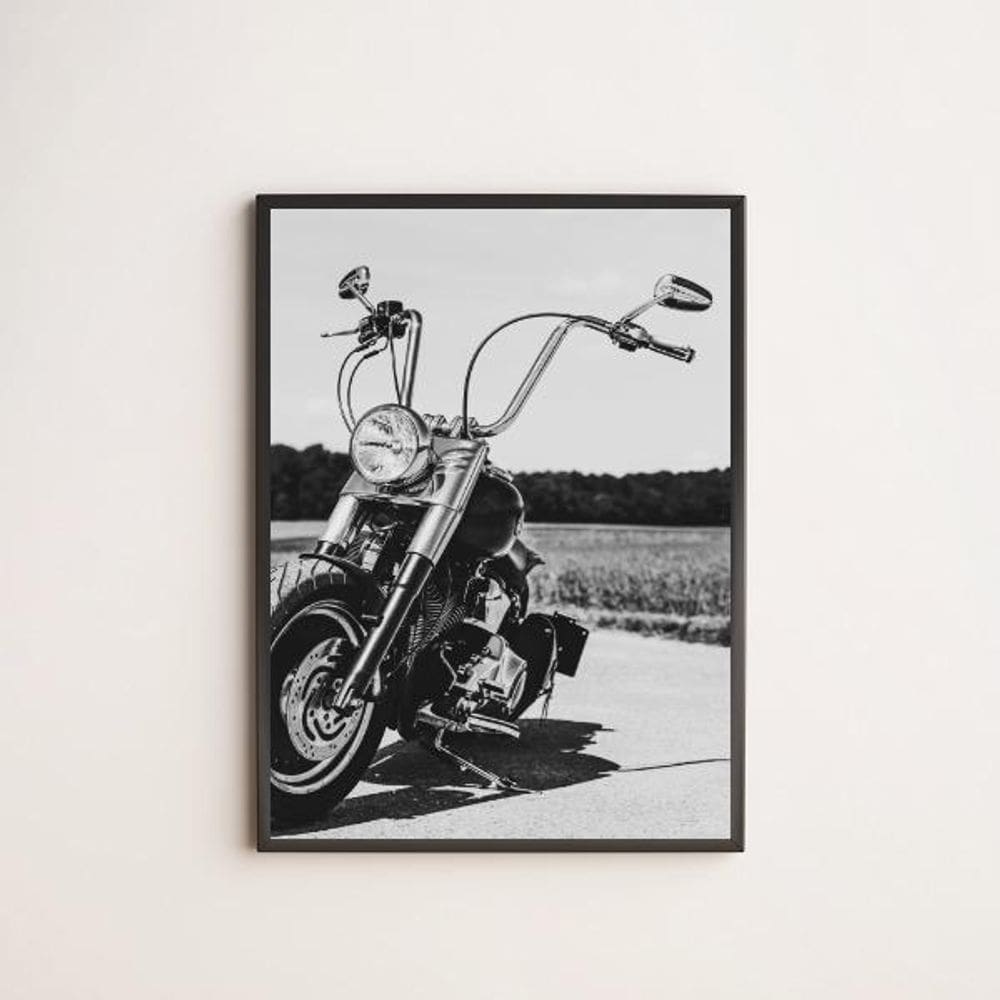 Quadro Fotografia Preto E Branca Moto 24X18Cm Preto