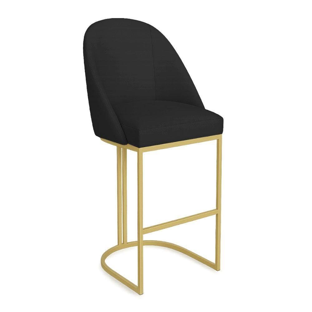 Banqueta Alta Bela Suede Base Metálica Industrial Dourado - Pallazio Cor Preto