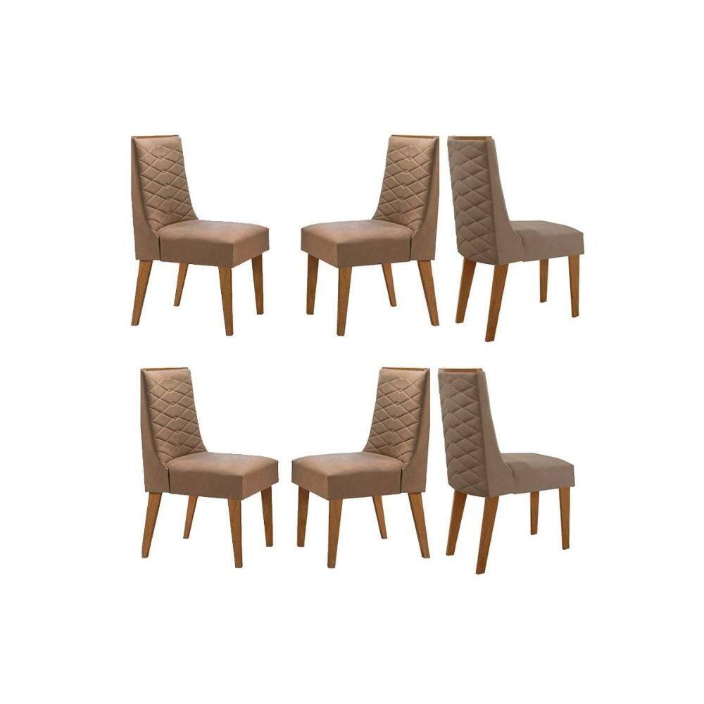 Cadeira de Cozinha Dafne Kit 6 Un Naturalle/Suede Capuccino - Rufato