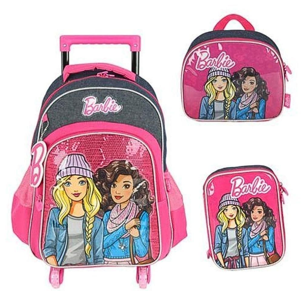 Kit Mochila De Rodinhas Escolar Lancheira E Estojo Barbie