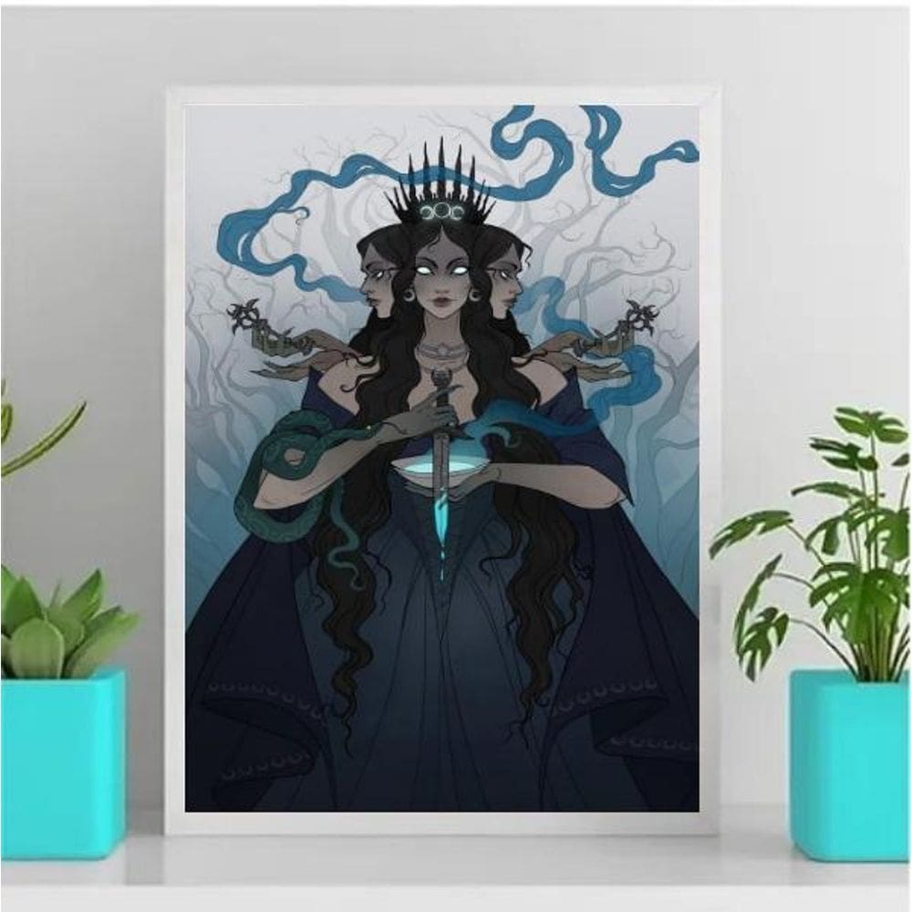 Quadro Decorativo Deusa Hecate 24x18cm - Madeira Preta