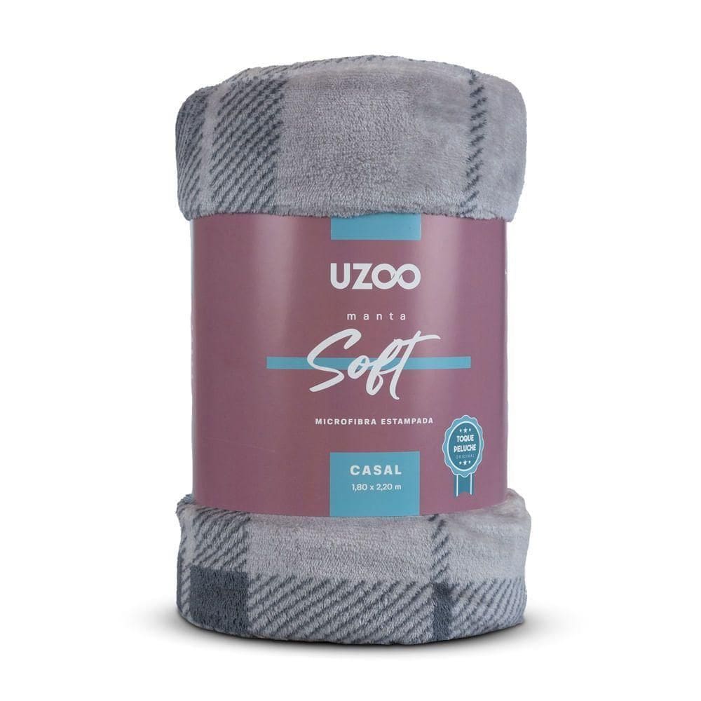 Manta Microfibra Flannel Soft Casal Estampado Xadrez 180x220cm - Uzoo