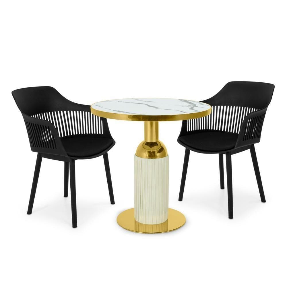 Conjunto Mesa De Jantar Redonda Imperial 70cm Branca Com 2 Cadeiras Estofadas Marcela - Preto