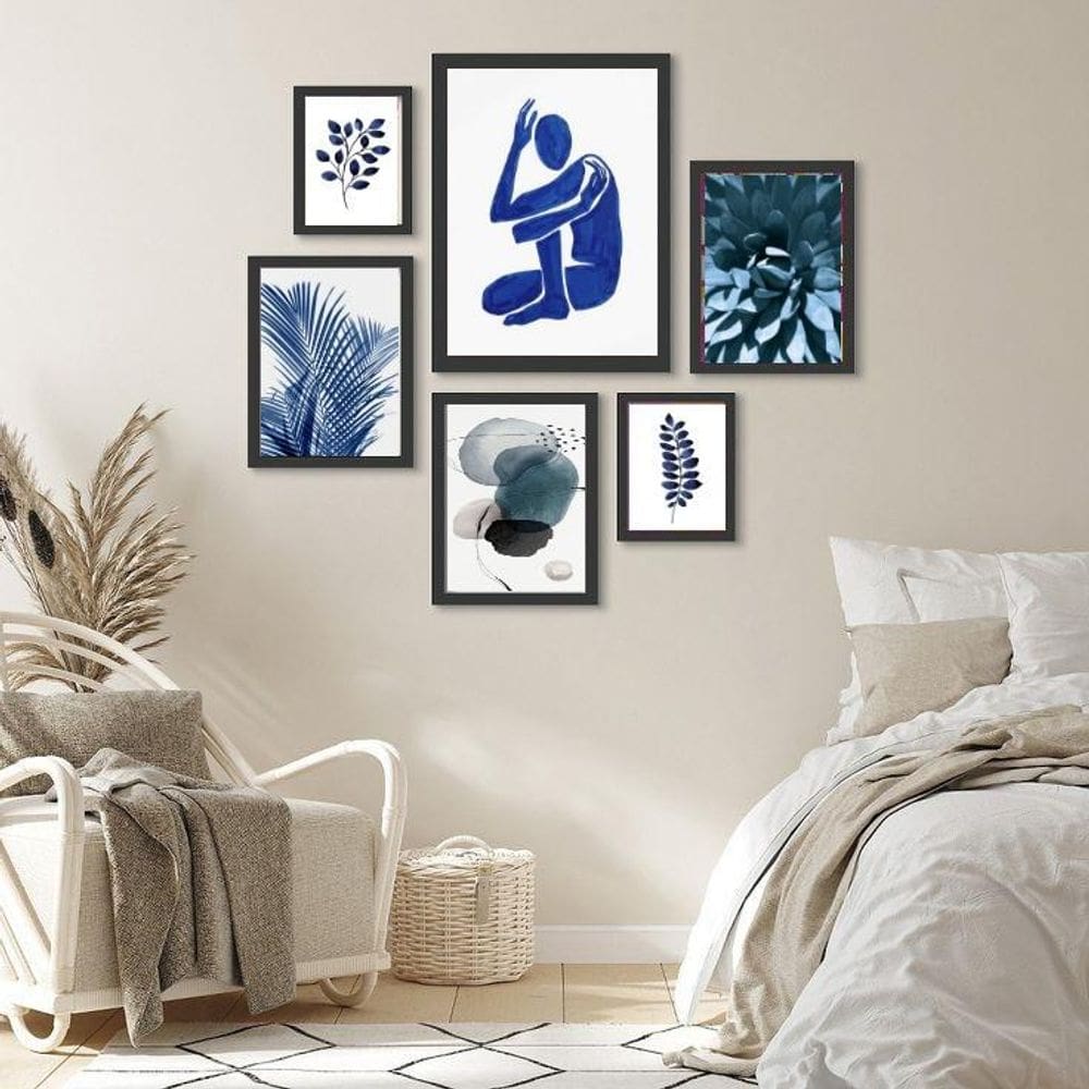 Quadros Decorativos Quarto Azuis - Medidas Variadas - Branca