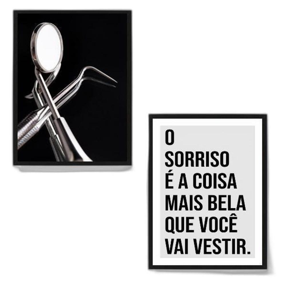 Kit 2 Quadros Para Consultório Odontológico 45X34Cm Preta