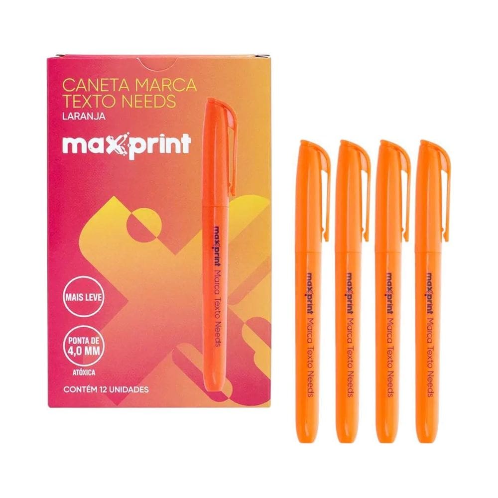 Caixa 12 Canetas Marca Texto Needs Maxprint Escolar Laranja