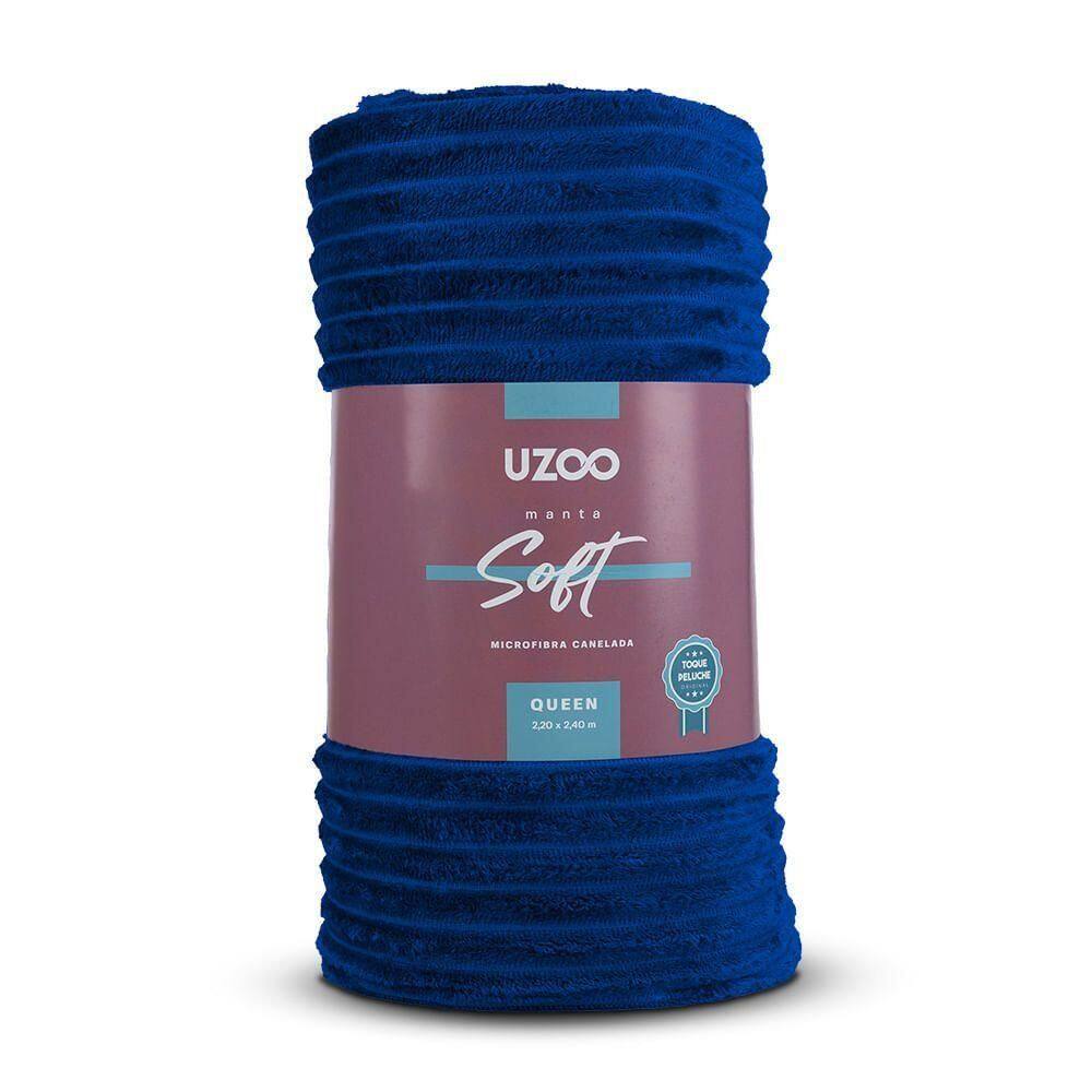 Manta Microfibra Flannel Soft Queen Canelada 220x240cm - Uzoo Manta Microfibra Queen Canelada 220x240cm Azul