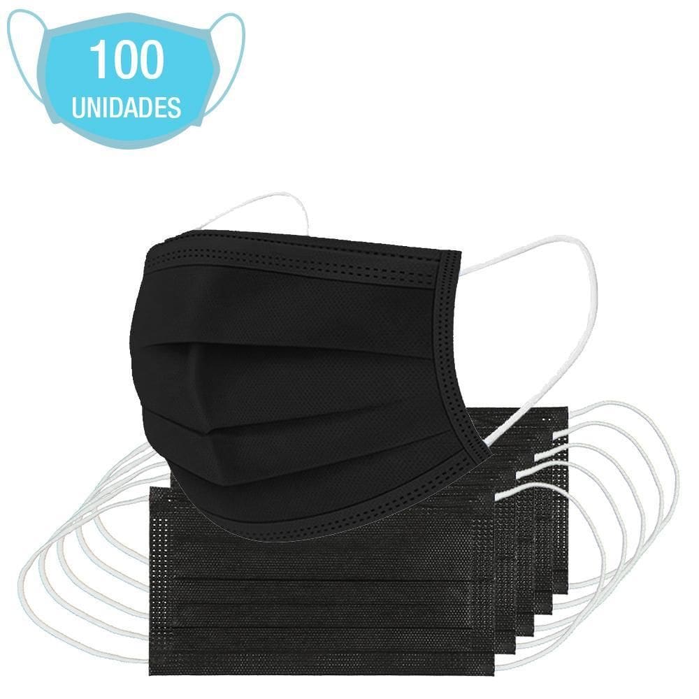 Máscara Preta Cirúrgica Descartável Tripla Tnt 100 Unidades