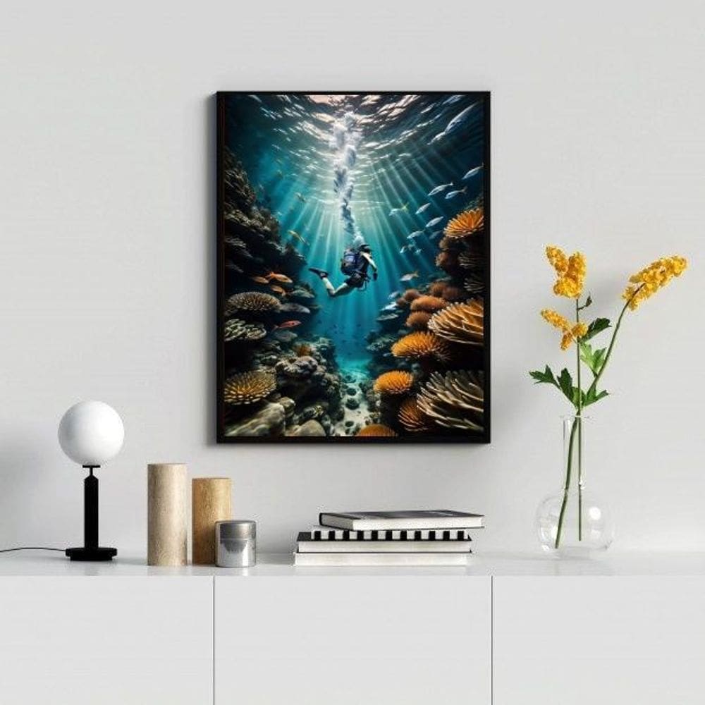 Quadro Decorativo Mergulho- Mergulhador 24X18Cm