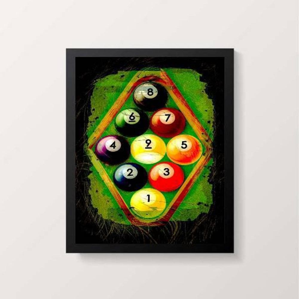 Quadro Decorativo Bolas de Sinuca 24x18cm Moldura Preta