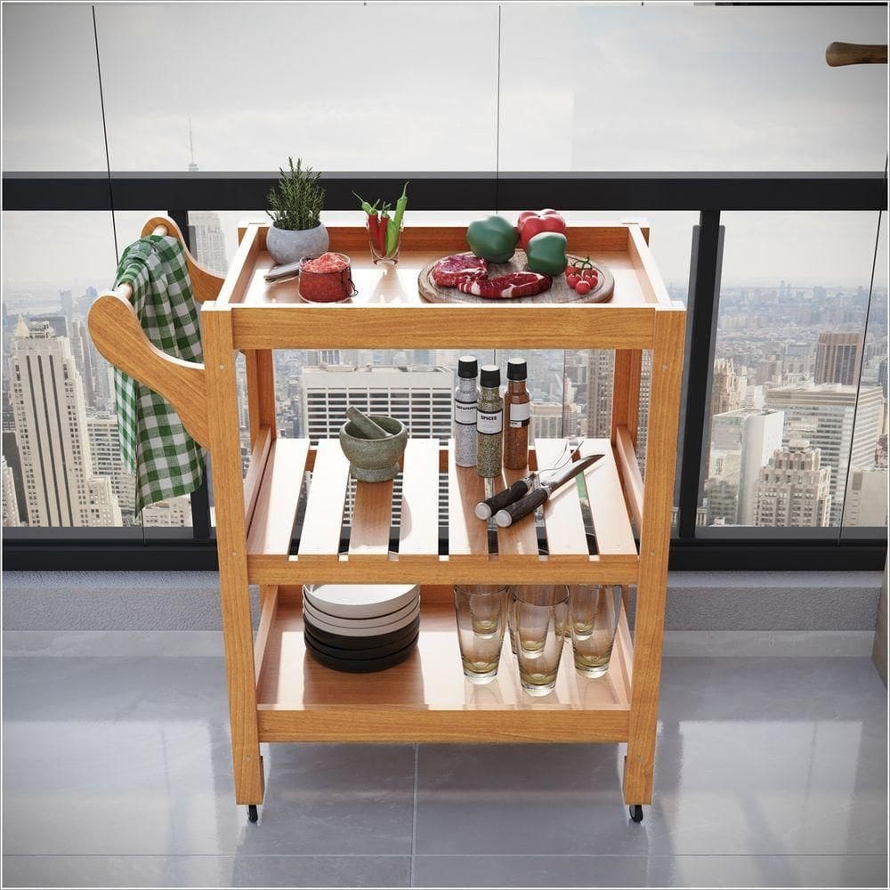 Carrinho Multiuso Server C Rodízios Madeira Natural