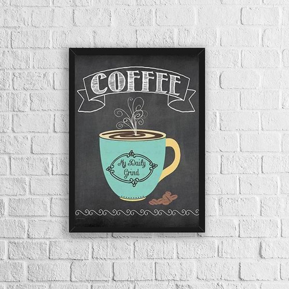 Quadro Café Estilo Quadro Negro 45X34Cm Com Vidro Preta