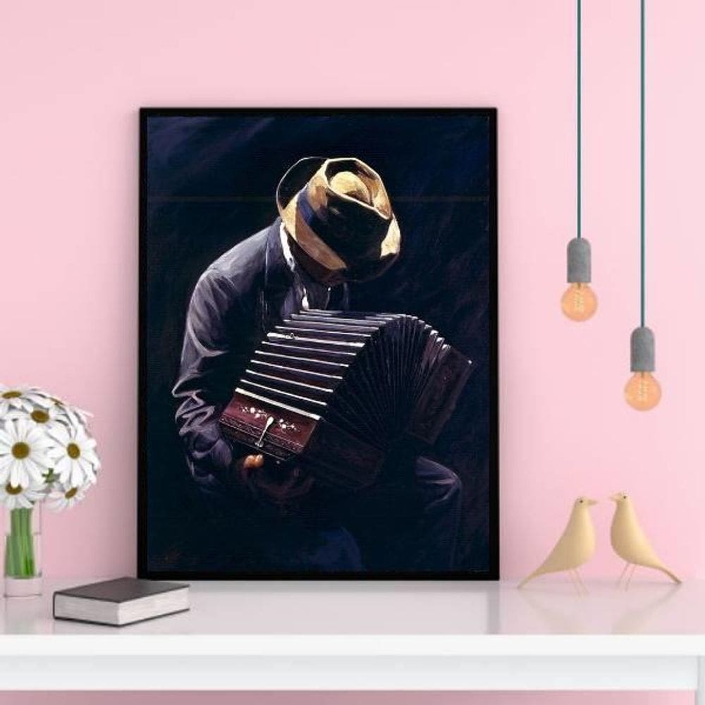 Quadro Homem Tocando Acordeon 45x34cm - com Vidro
