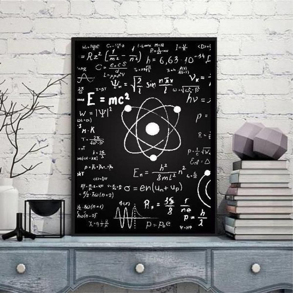 Quadro Decorativo Física Átomo Equação 45X34Cm Vidro Preta