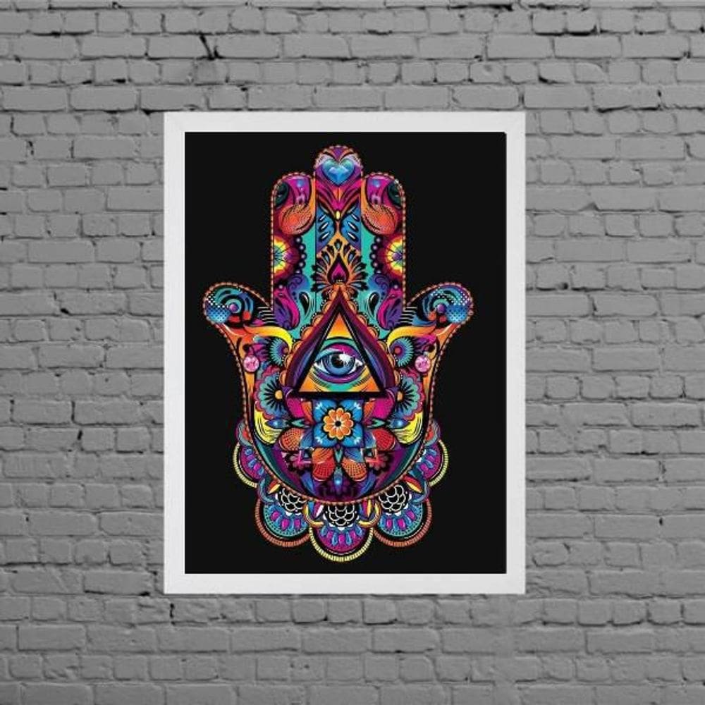 Quadro Mão Indiana Hansa Colorido 33X24Cm Moldura Branca