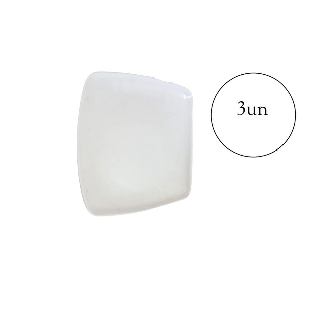 Prato Plástico Melamina Quadrado Branco 21Cm- Kit 3Un