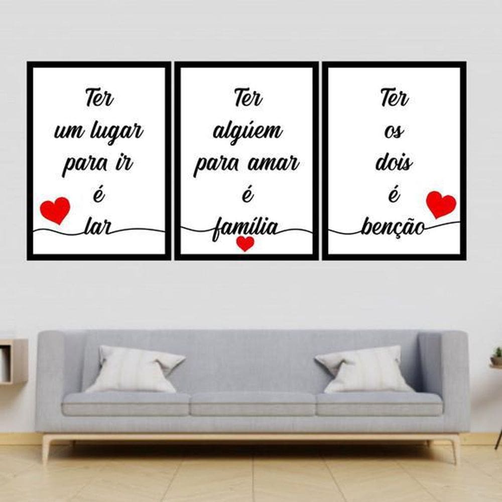 Kit 03 Quadros Decorativos Lar Família Benção Branco