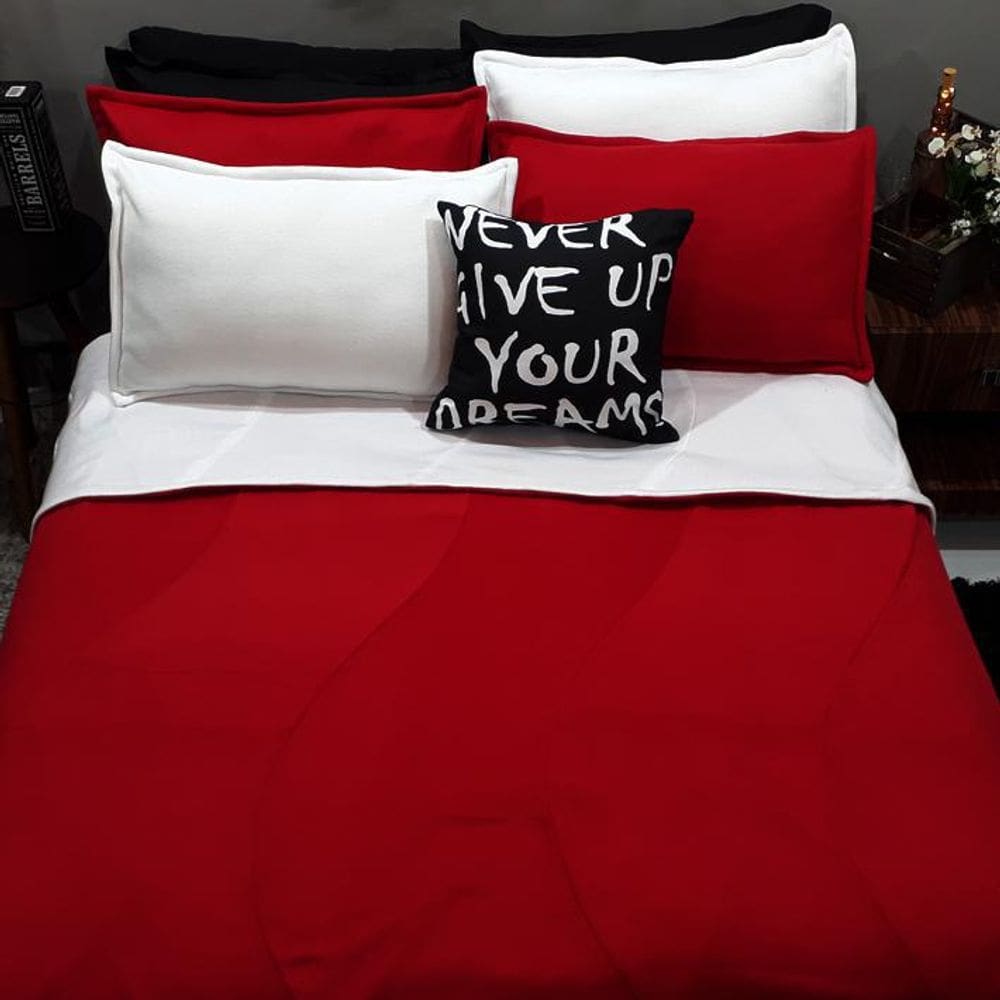 Jogo De Cama Solteiro 9 Peças Tricolor Com Cobertor Vermelho