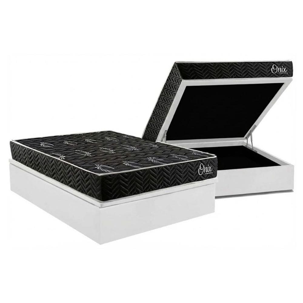Cama Box Baú Casal + Colchão Anatômico Kappesberg D28 Onix + Base CRC Corano White