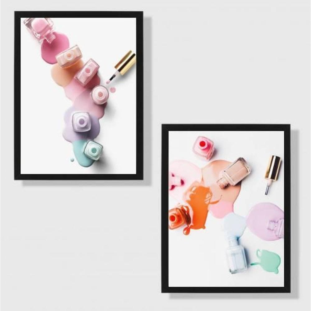 Kit 2 Quadros Vidros Esmaltes 45X34 Com Vidro Preta