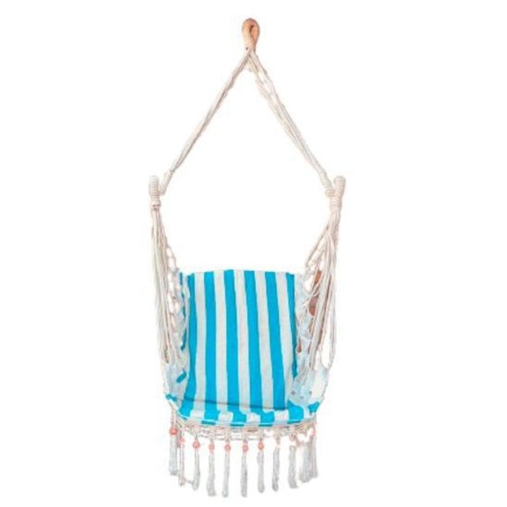 Cadeira De Balanço De Bolinha - Azul Claro Com Listra Cru