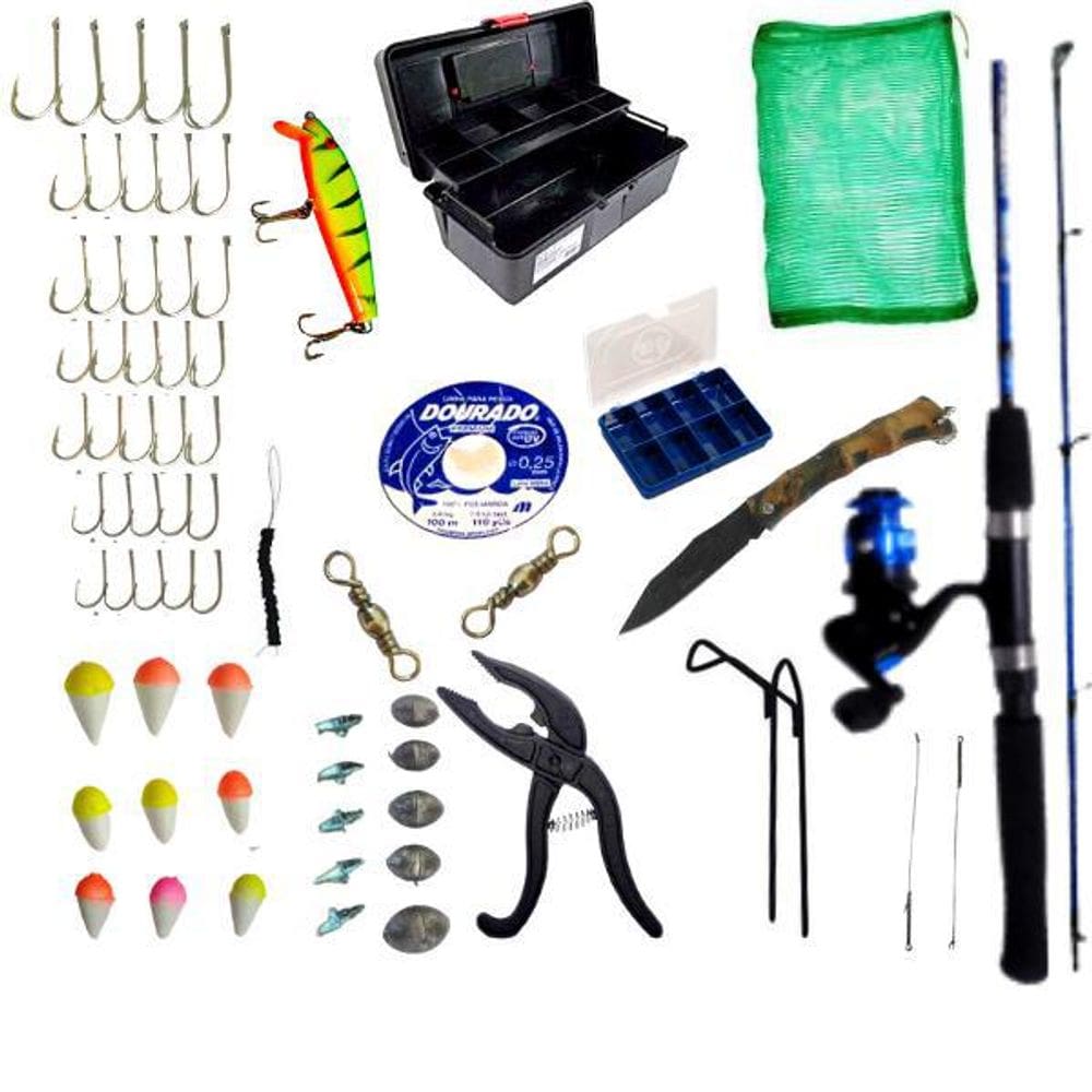 Kit Pescaria Caixa Completa Com Vara Molinete