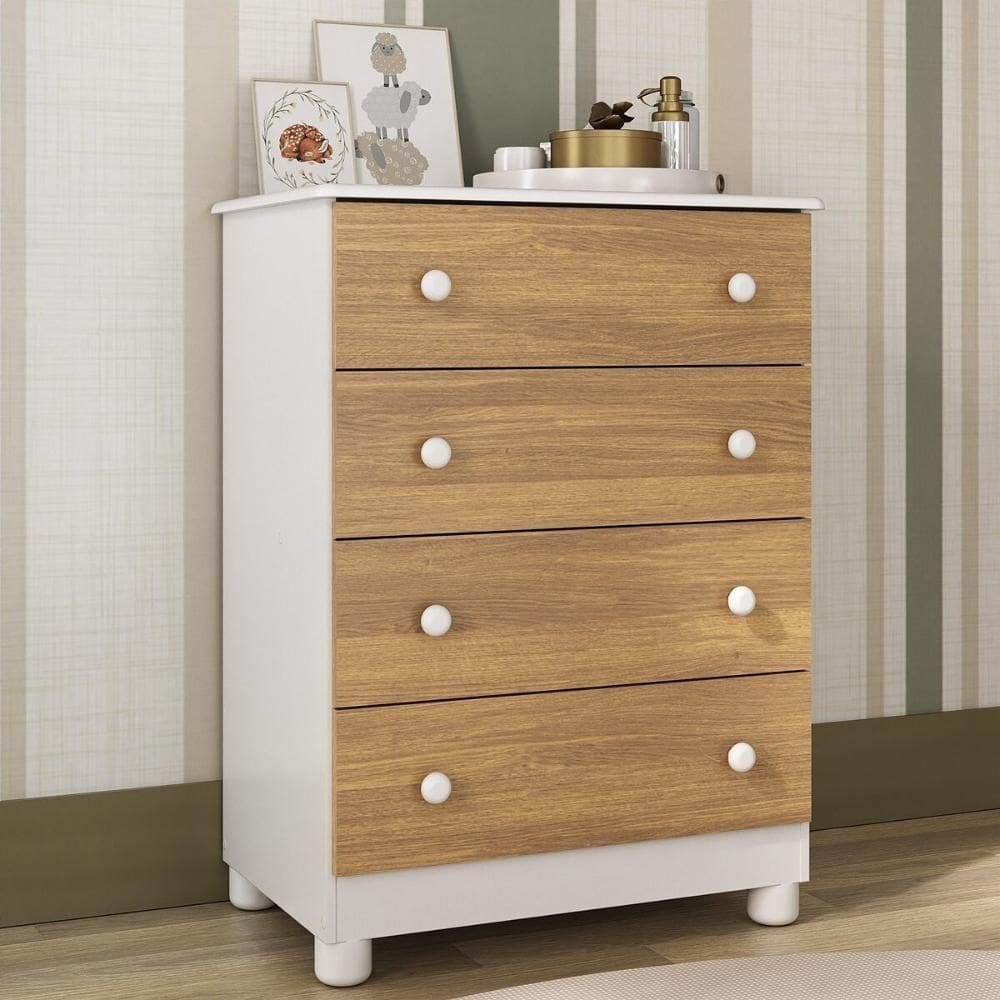 Cômoda Infantil 65cm Com 4 Gavetas Allegra Multimóveis Mp4421 Branco/madeirado Branco/madeirado