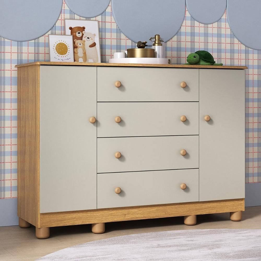 Cômoda Infantil 125cm 2 Portas E 4 Gavetas Allegra Multimóveis Madeiradooff White