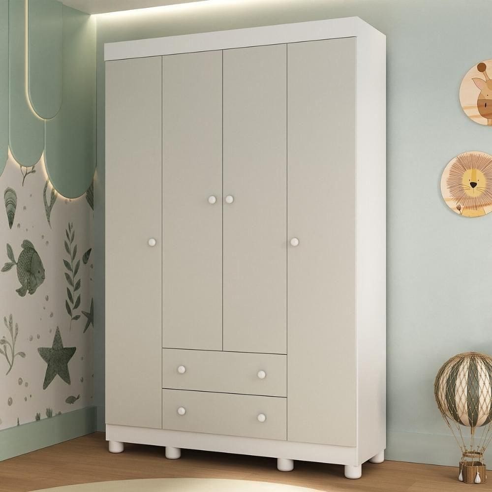 Guardaroupa Infantil 122cm 4 Portas E 2 Gavetas Allegra Multimóveis Mp4443 Brancooff White