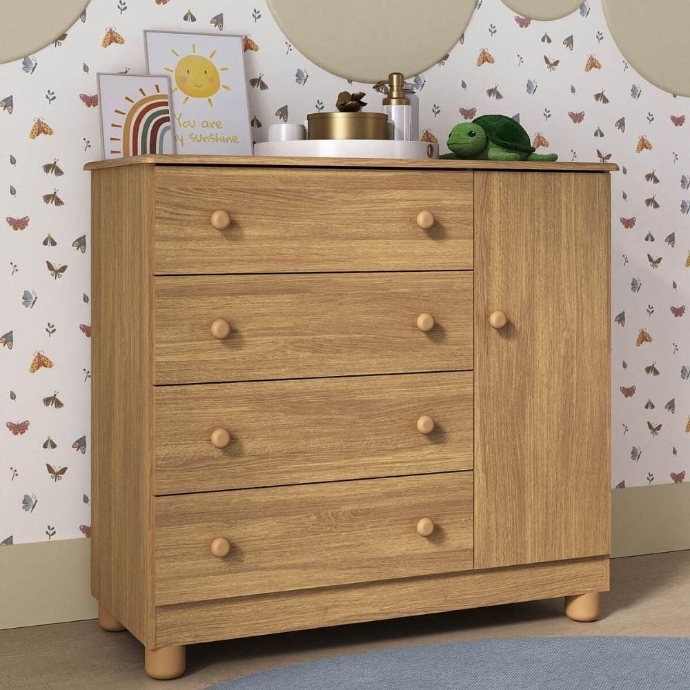 Cômoda Infantil 95cm 1 Porta E 4 Gavetas Allegra Multimóveis Mp4444 Madeirado Madeirado