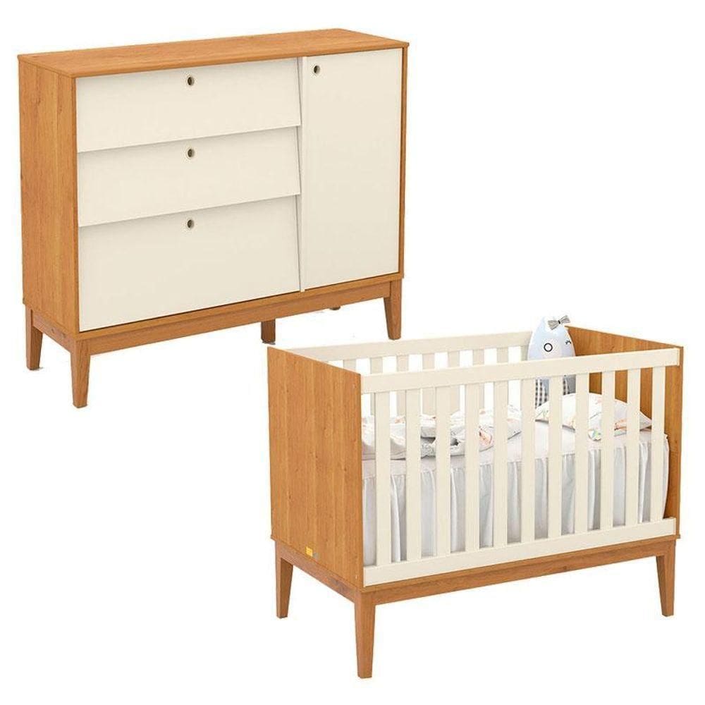 Berço Americano E Cômoda Sapateira Unique Freijó Off White Eco Wood - Matic