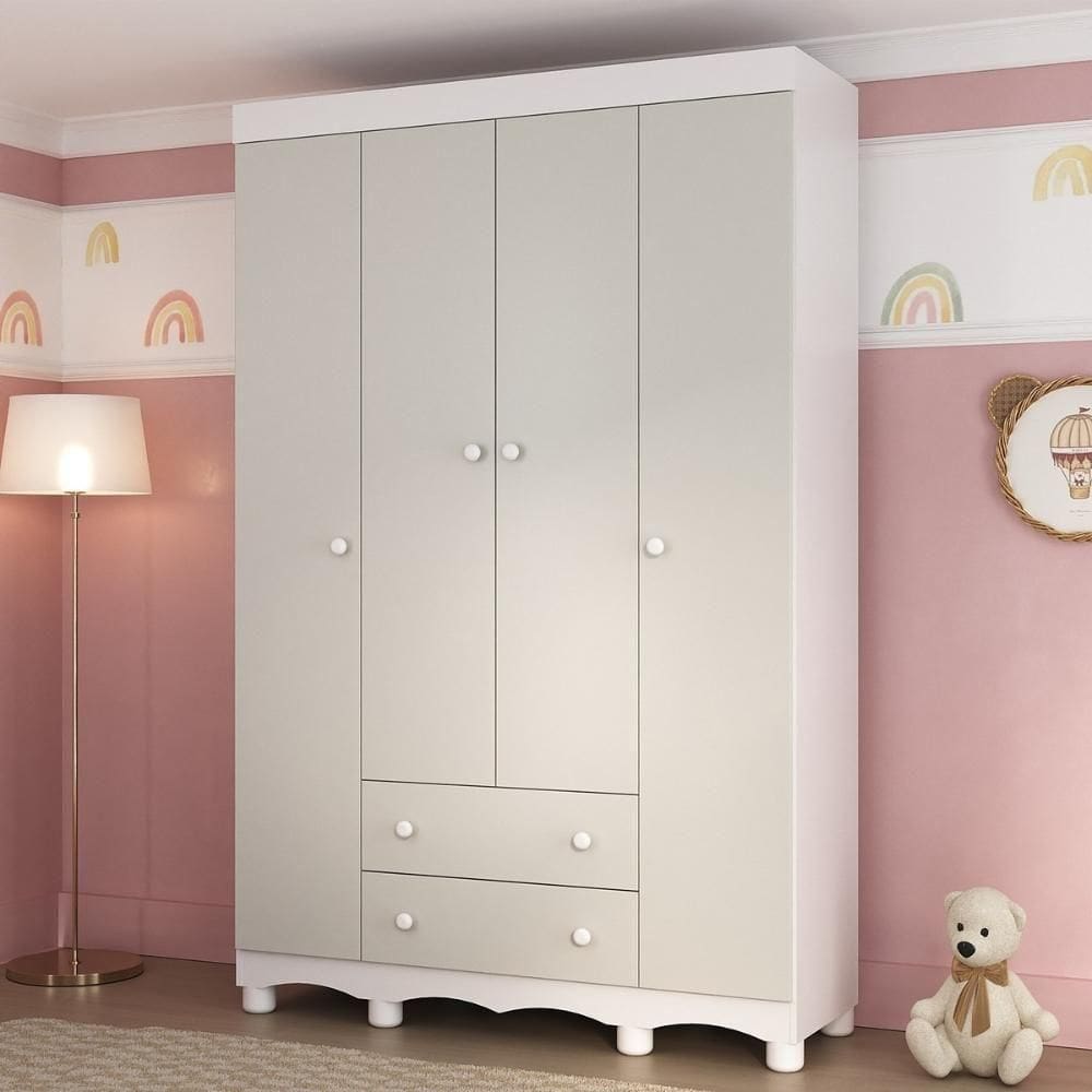 Guardaroupa Infantil 122cm 4 Portas E 2 Gavetas Dengo Multimóveis Mp4438 Brancooff White
